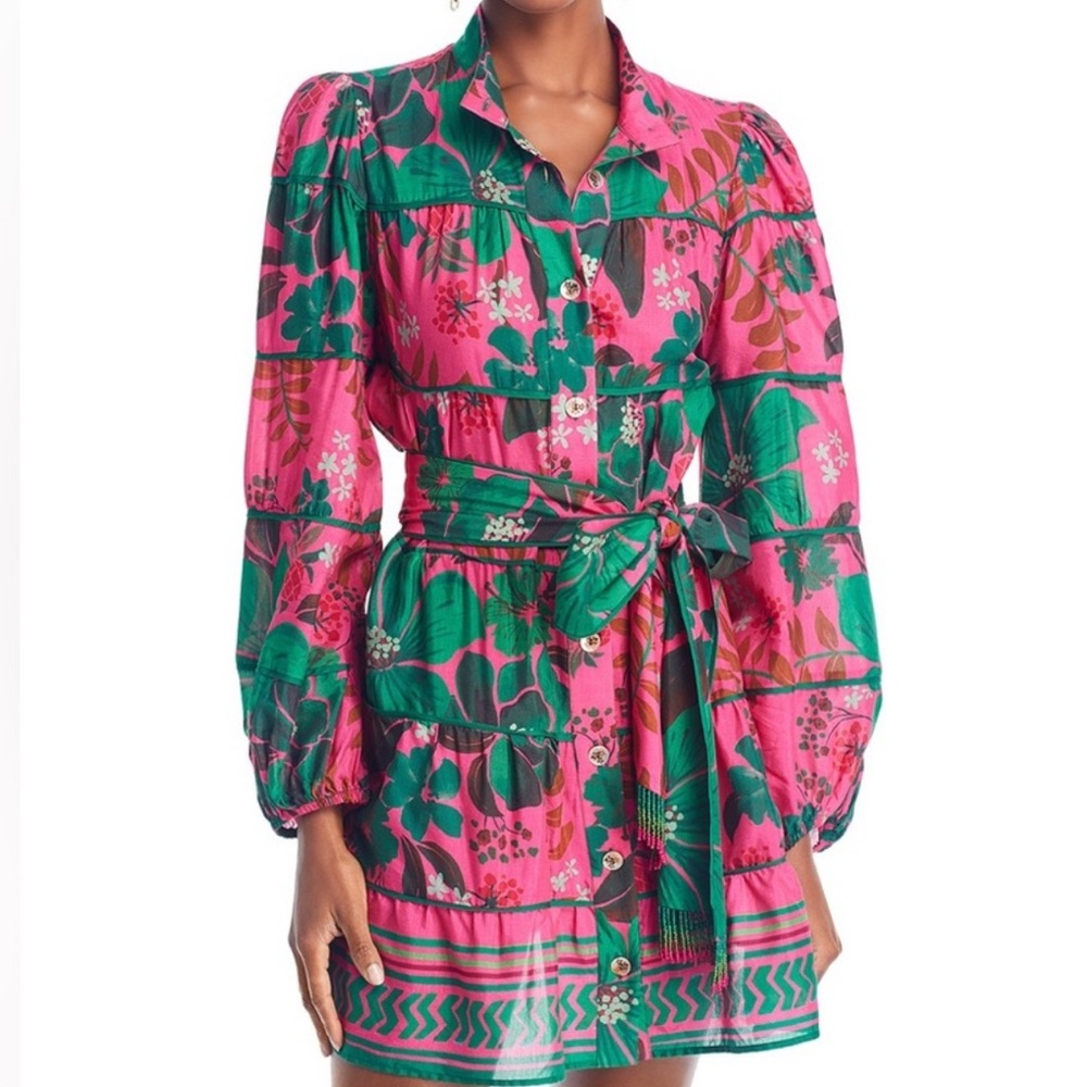 FARM Rio Pink and Green Polo Collar Mini Dress